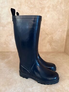 L.L.Bean Tall Rain Boots Navy Blue Size 6 Waterproof Rubber Boots